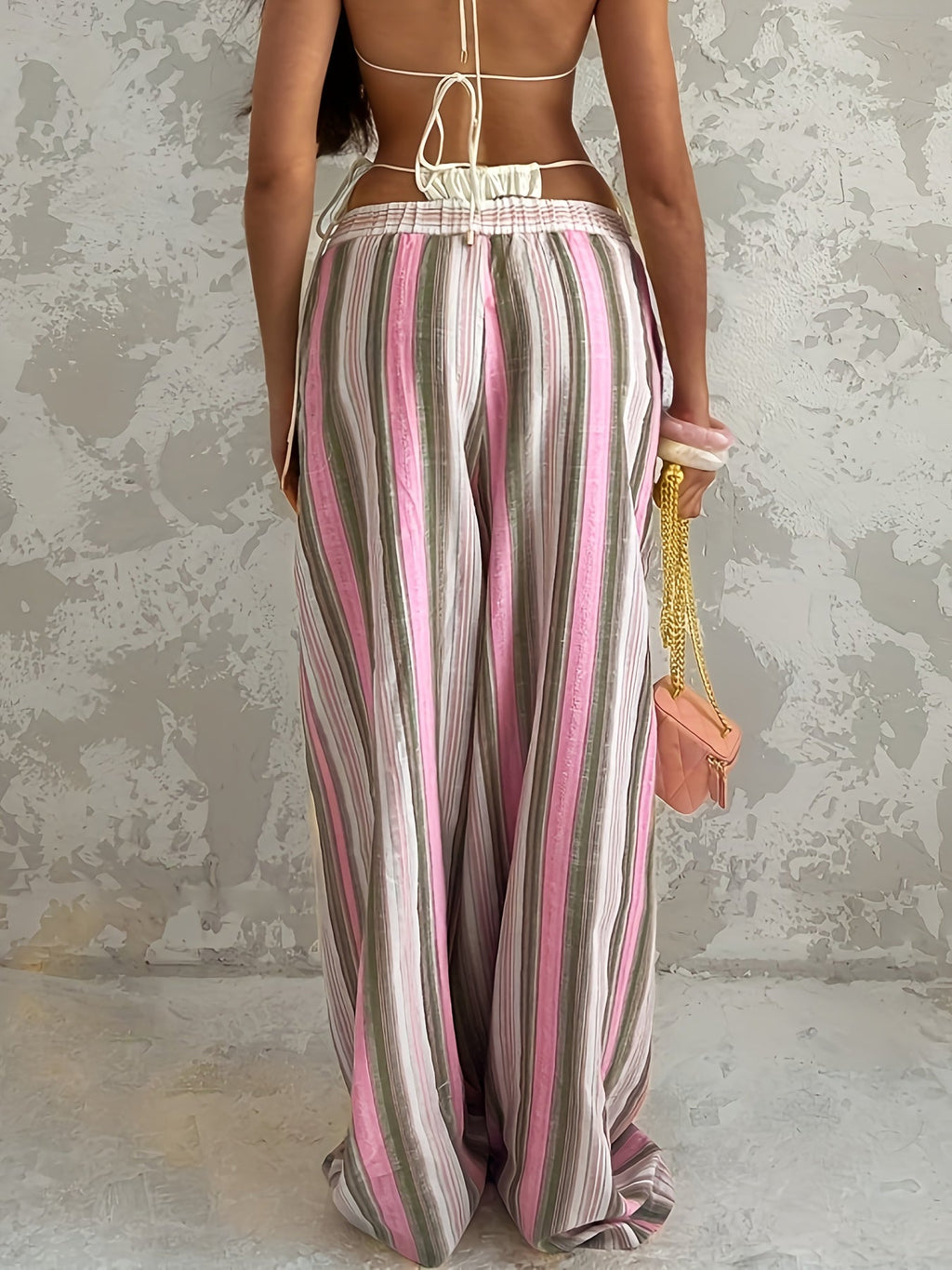 Chic Striped Wide Leg Beach Vacation Pants