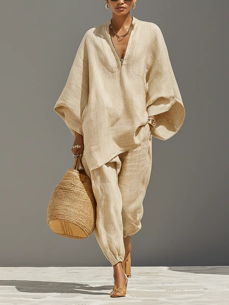 Nadia | Asymmetric Linen Two-Piece Set