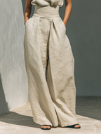 Cotton And Linen Blend Blouse And Leg Pants Set