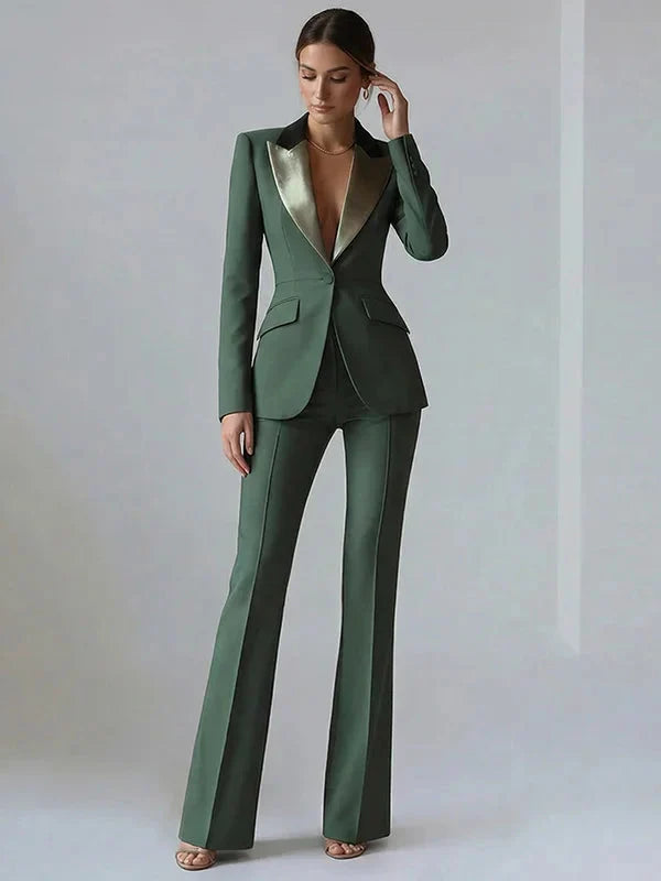 Vivienne | Satin Lapel Flared Suit Two-Piece Set