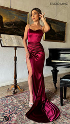 Crave - Ruby Satin Corset Formal Dress with Leg Split