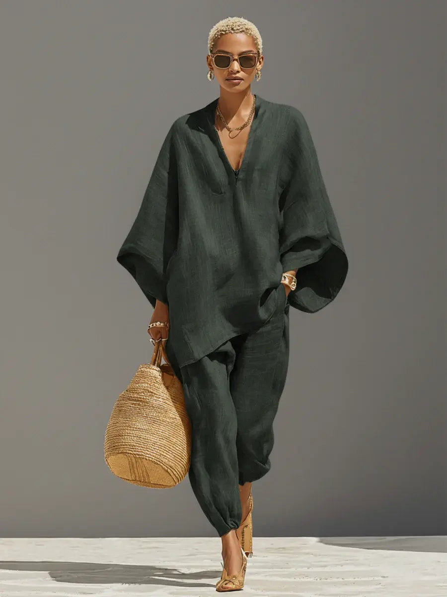 Nadia | Asymmetric Linen Two-Piece Set