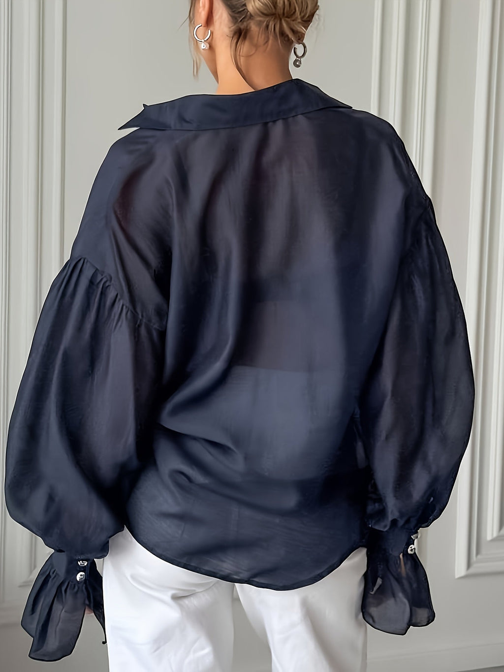 Sheer Bell Sleeve Loose Shirt