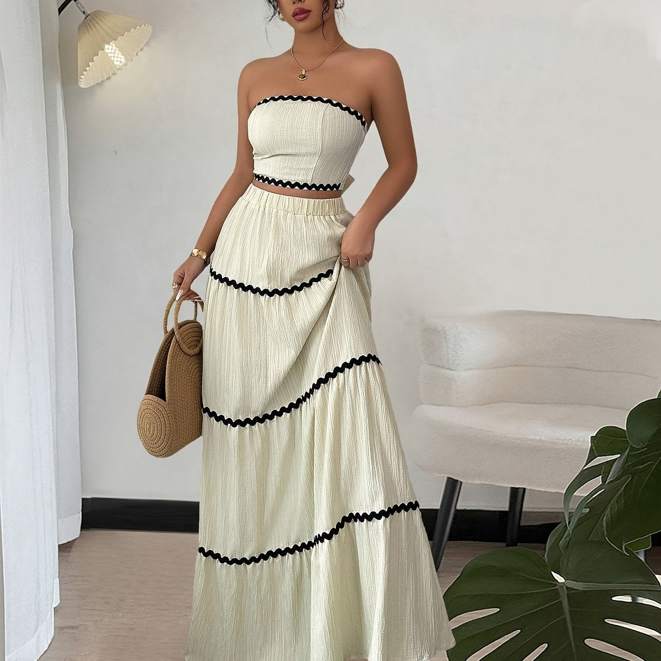 Chic Cropped Top  Skirt Set for Her
