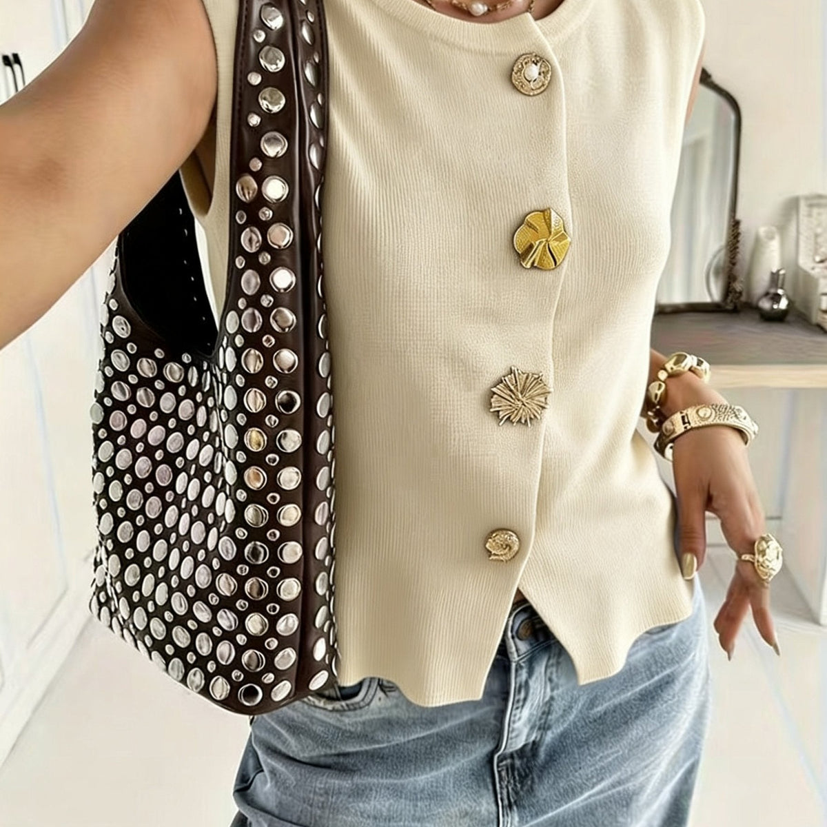 Golden Button Sleeveless Top