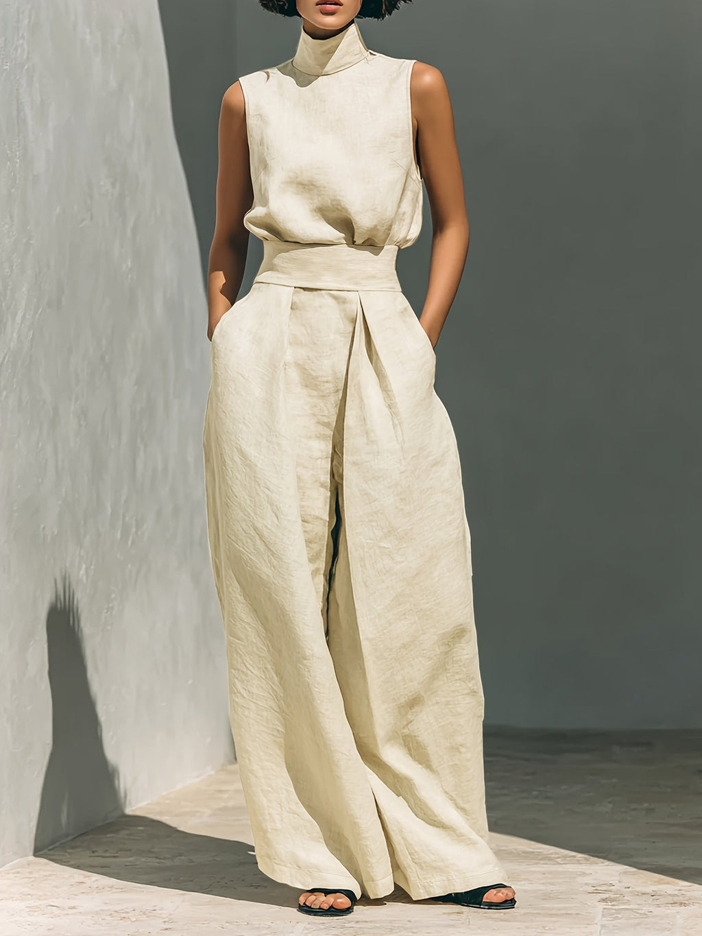 Linen Sleeveless Two-Piece Set