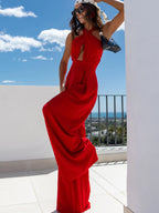 Wide Leg Cutout Halter Neck Jumpsuit