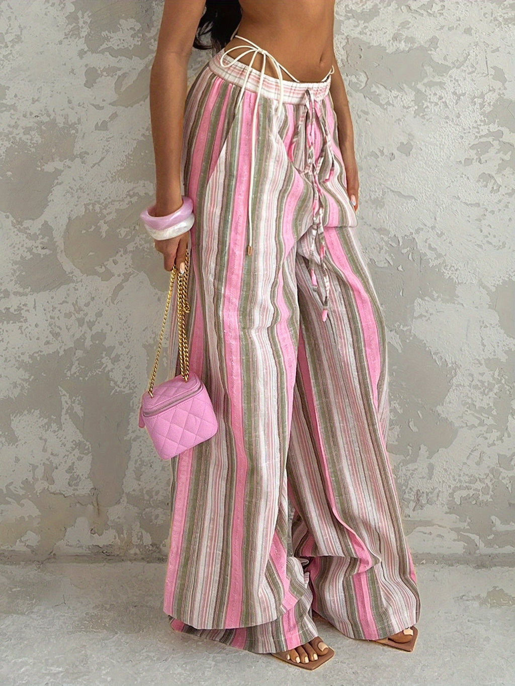 Chic Striped Wide Leg Beach Vacation Pants