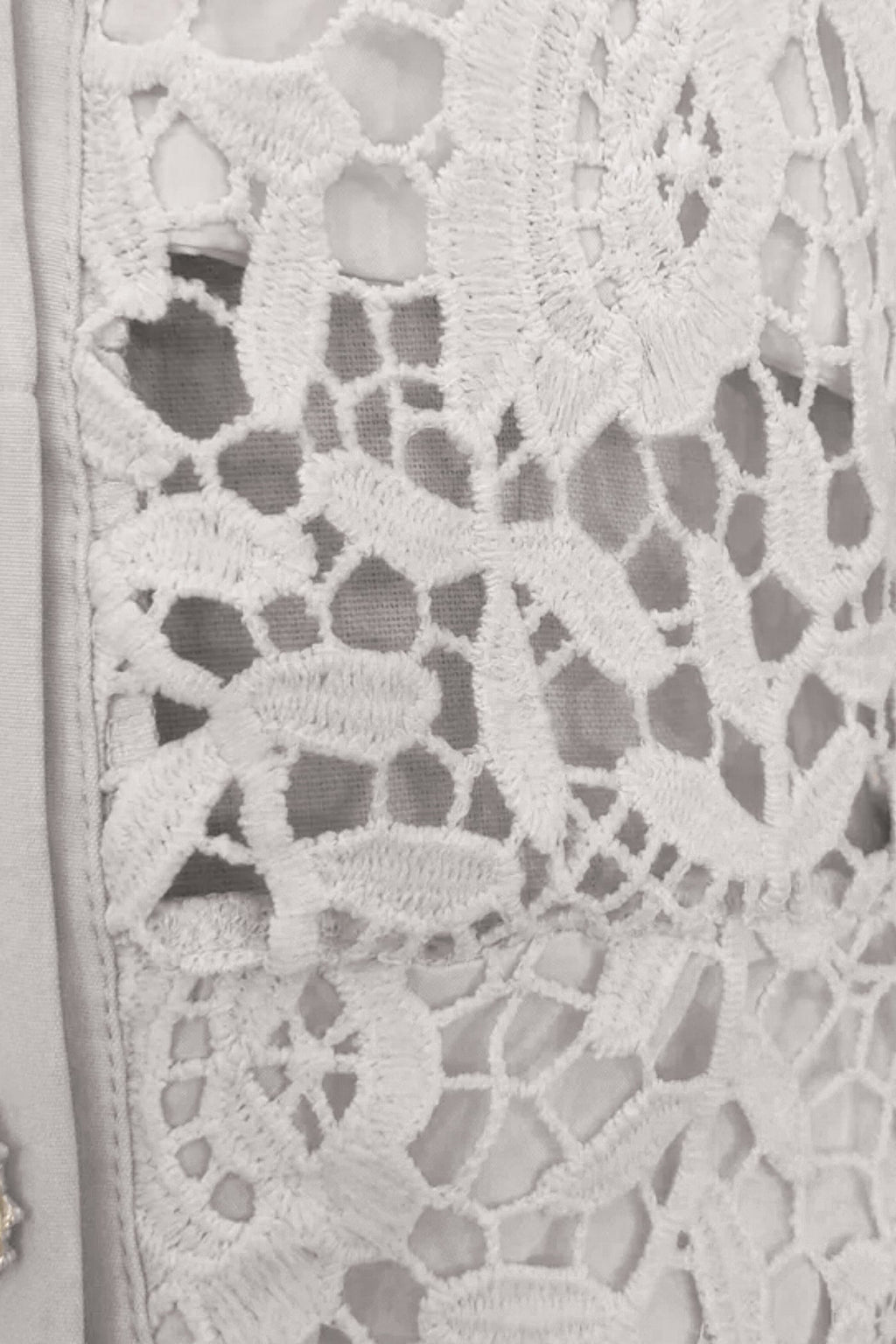Lace Mini Dress with Contrast Collar and Jewel Buttons - Ivoire