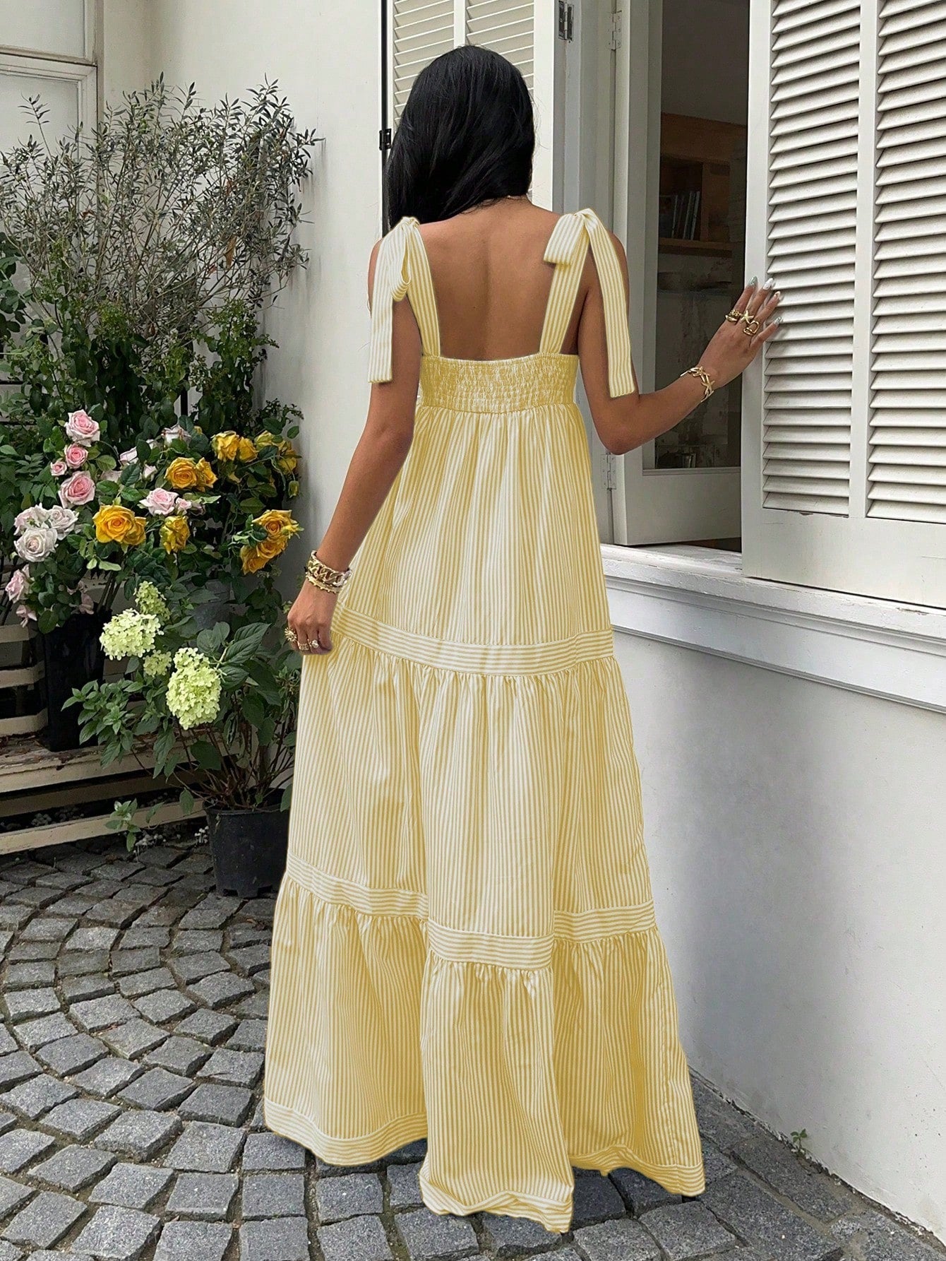 Lace-Up Striped Patchwork Dress