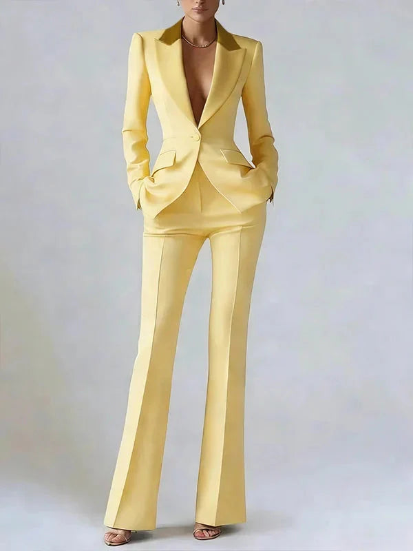 Vivienne | Satin Lapel Flared Suit Two-Piece Set