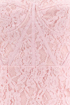 Elegant Long Sleeve Lace Dress With Matching Waist Belt - Pink