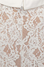 Elegant Short Sleeve Lace Dress With Matching Waist Belt - White