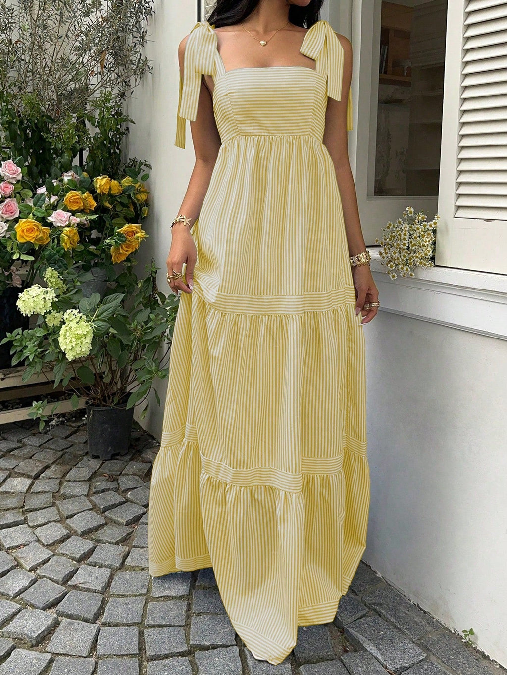 Lace-Up Striped Patchwork Dress