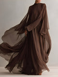 Women's Rich Brown Chiffon Dress With Flowy Maxi Silhouette & Cape-like Design, Modern Elegant-Glam Style Dress MDA1967L4I