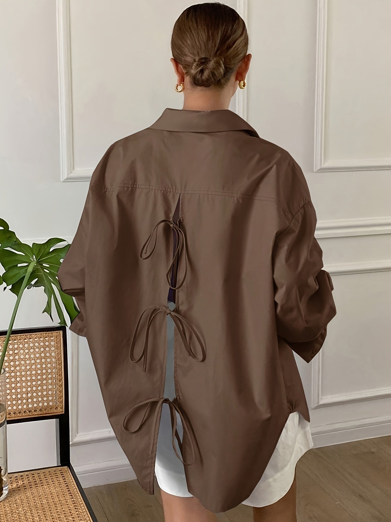 Back Bow Long Sleeve Blouse
