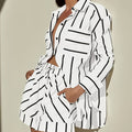 Chic Striped Patchwork Lapel Shirt  HighWaist Shorts Set