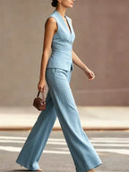 Aria | Pinstripe Sleeveless Vest Wide-Leg Trouser Set