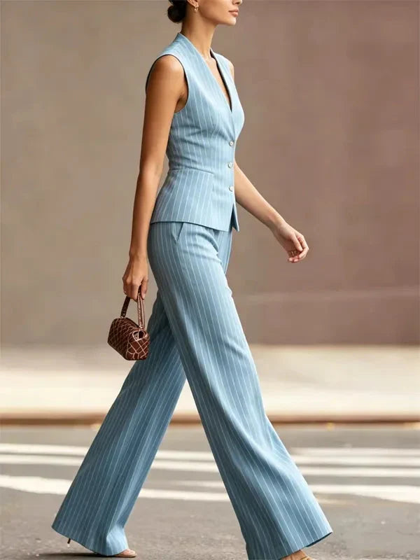 Aria | Pinstripe Sleeveless Vest Wide-Leg Trouser Set
