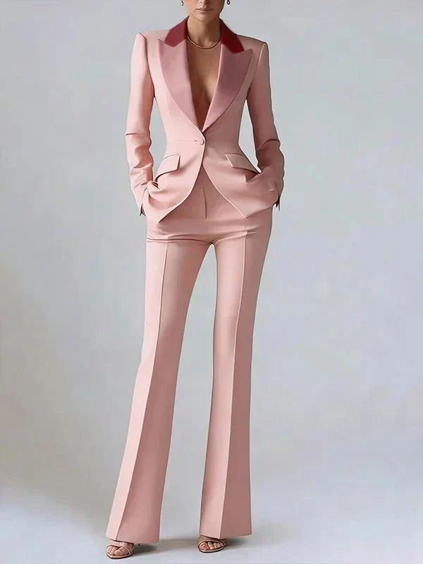 Vivienne | Satin Lapel Flared Suit Two-Piece Set