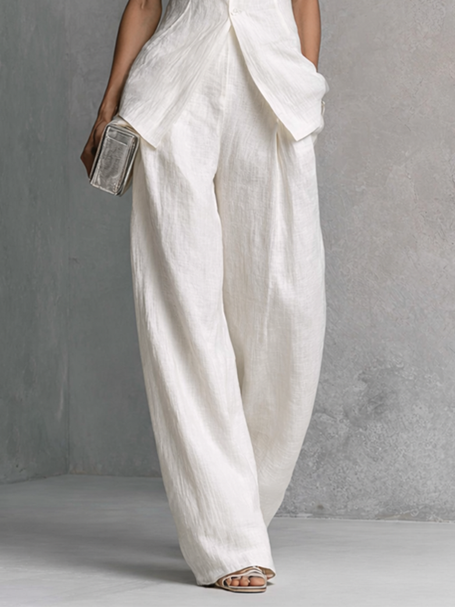 Elegant Cotton Linen Sleeveless Top and  Pants Set