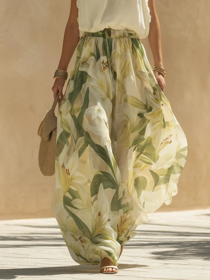 Lily | Ruffled Chiffon Top Printed Pants Set