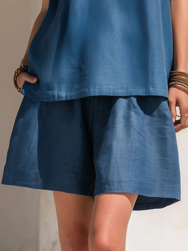 Azure | Tencel V-Neck Top Shorts Set