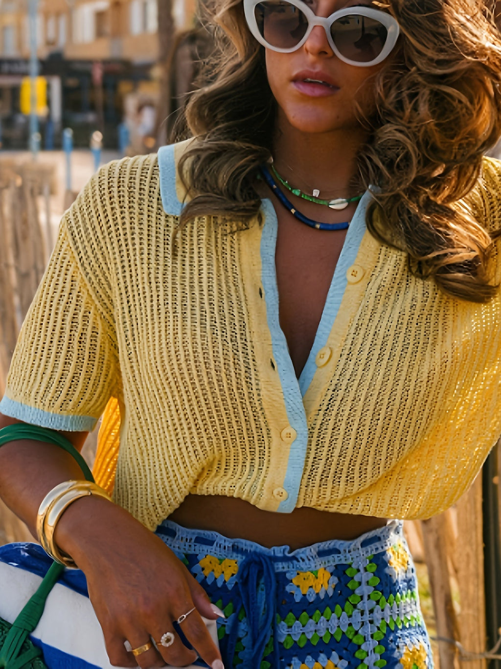 Vibrant Summer Dopamine ColorBlock Cropped Cardigan