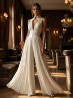 Ivory Pleated Evening Jumpsuit