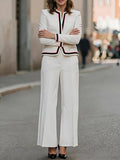 Celine | Contrast Piping Stand Collar Blazer Trouser Set