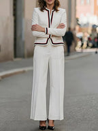 Celine | Contrast Piping Stand Collar Blazer Trouser Set