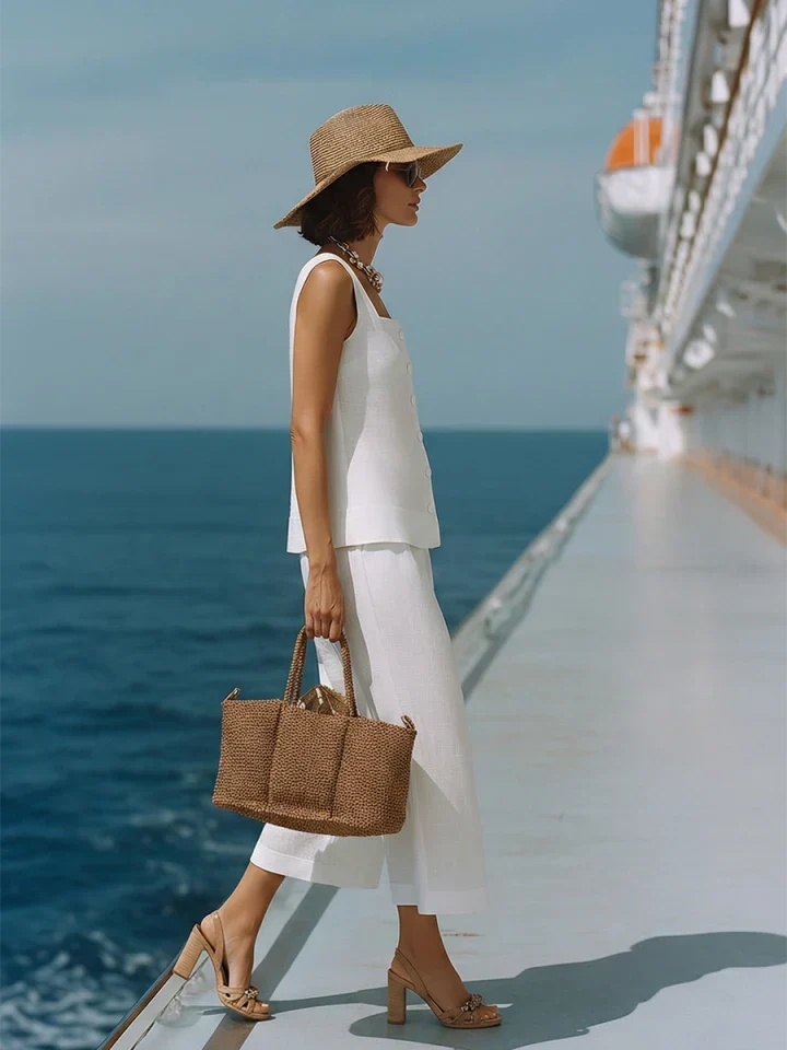 Sophia | Linen Square-Neck Top Capri Pants Set