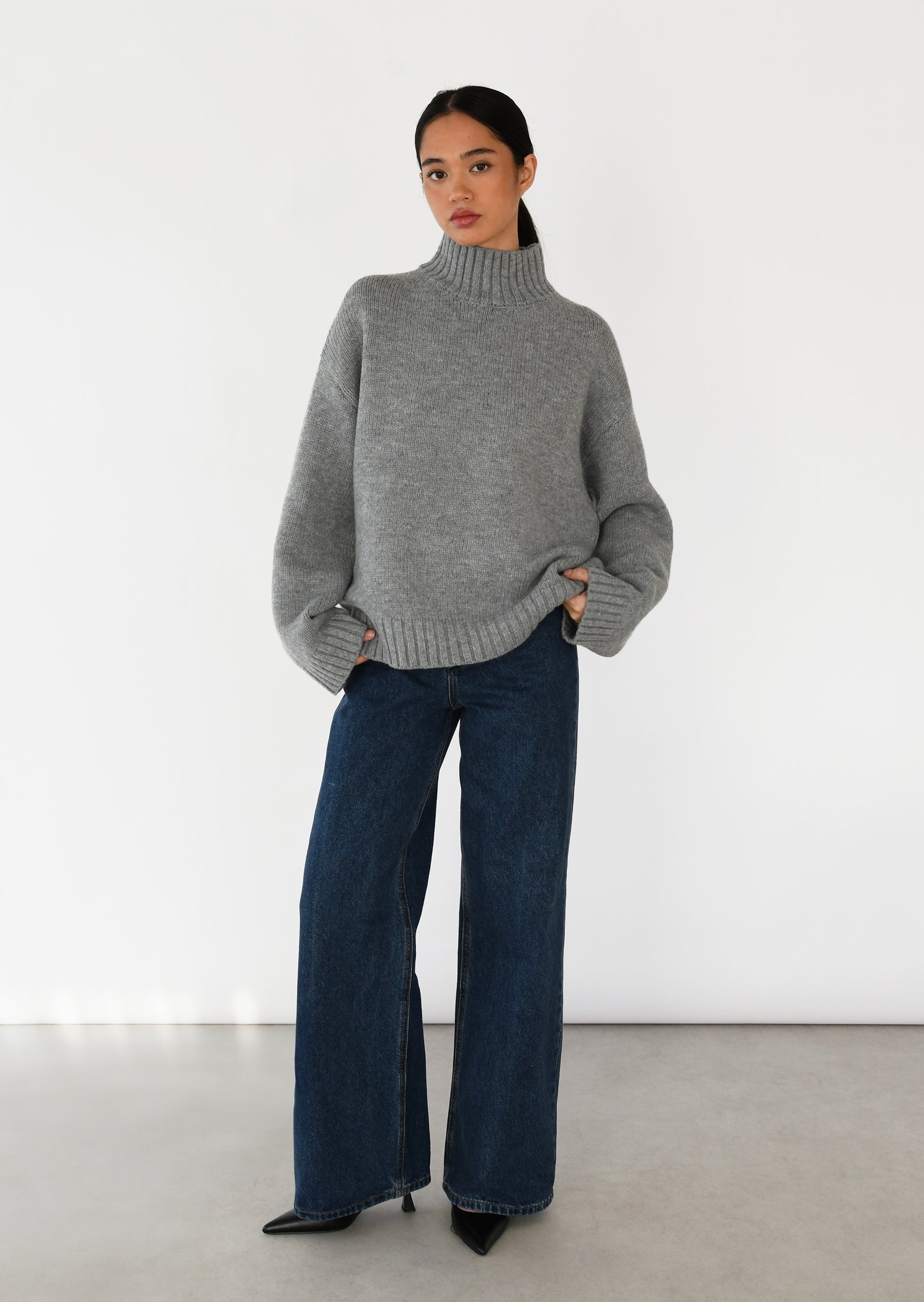High neck knit sweater