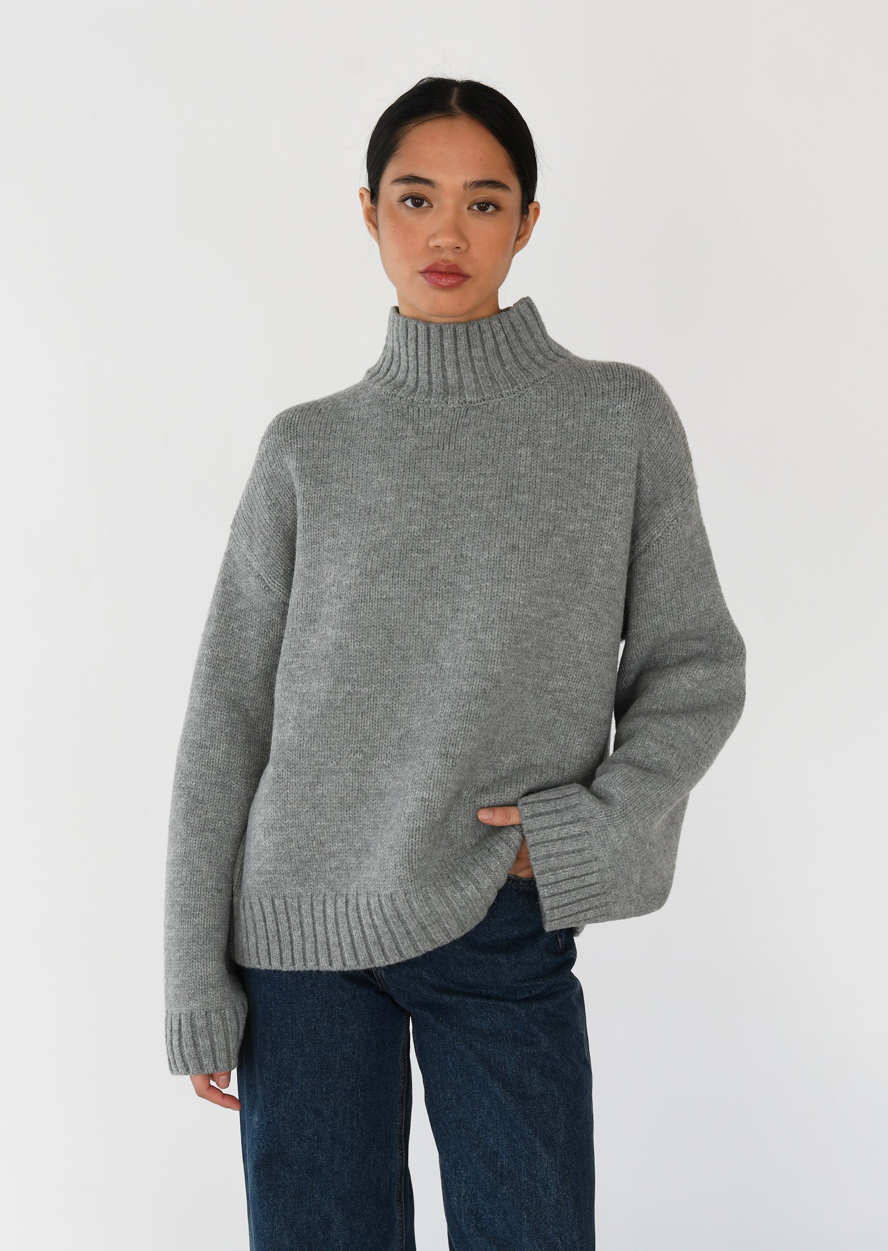 High neck knit sweater