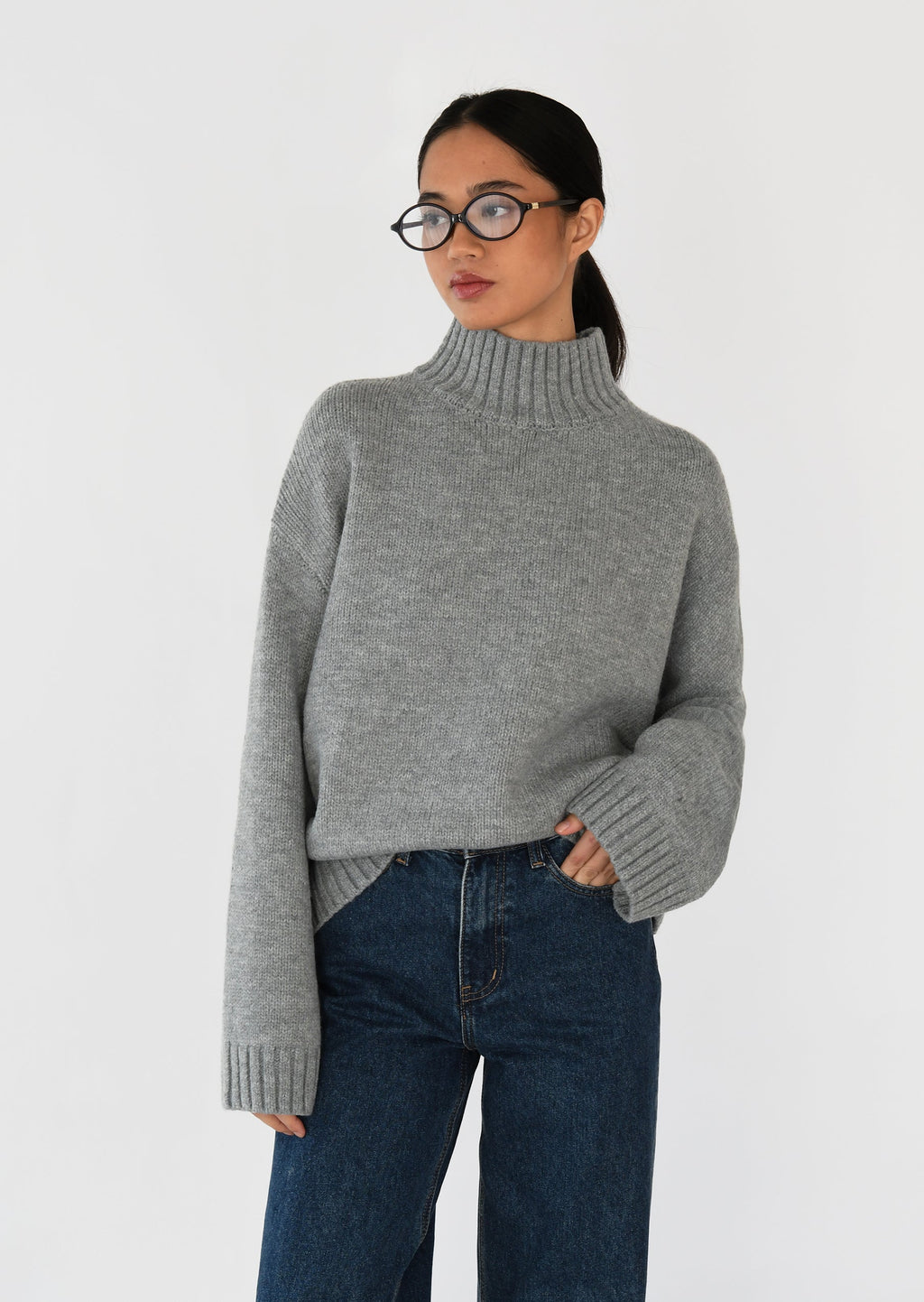 High neck knit sweater