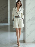 Colette | Black Piping Cropped Blazer Shorts Suit Set