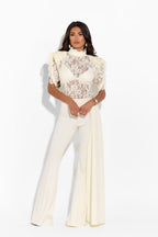 Ivory trousers by 64b136-1e, stylish bottoms with a tailored fit, shown on a mannequin, featuring a smooth fabric finish.