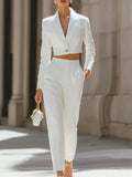 Harper | Peak Lapel Cropped Blazer Trouser Suit Set
