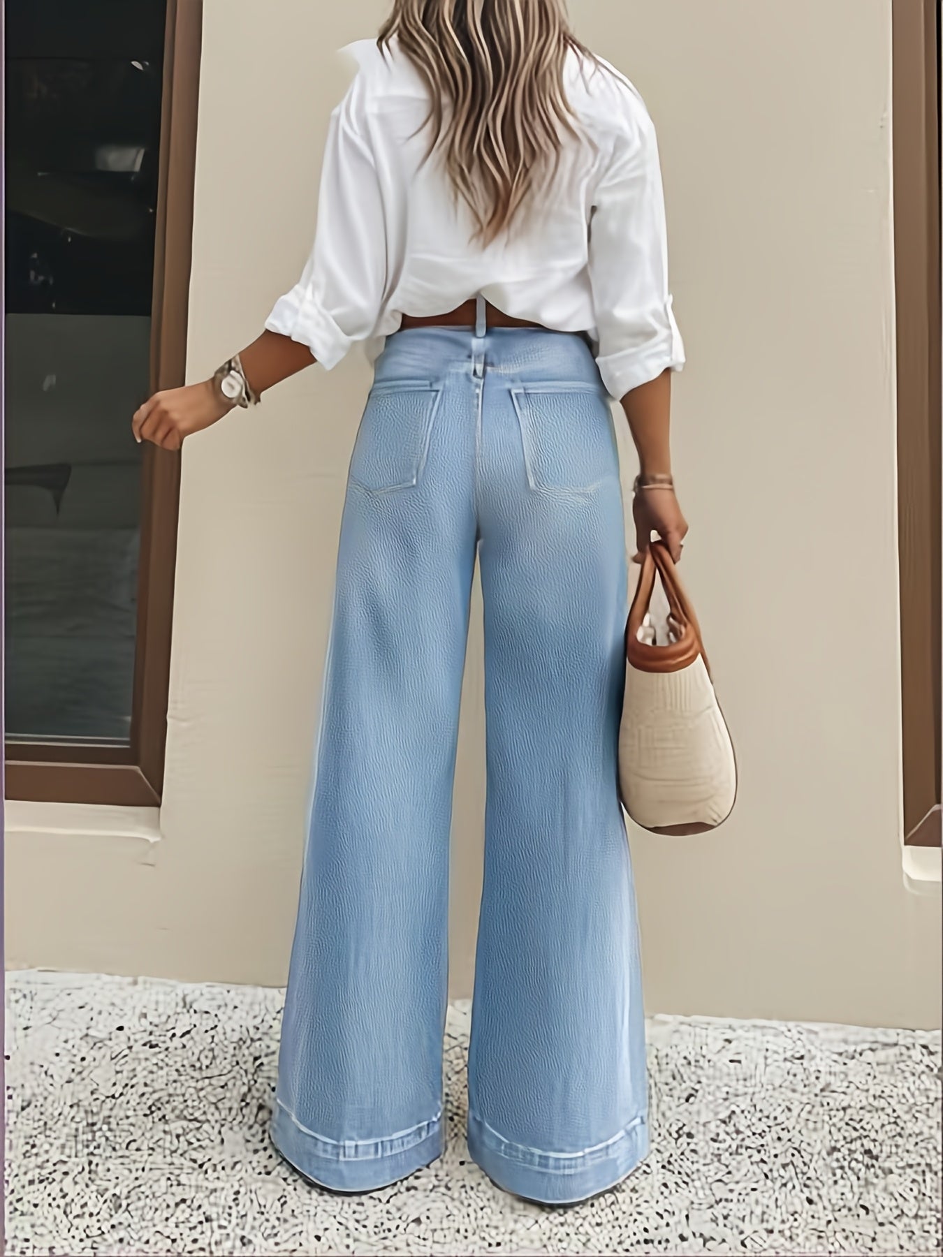 Wide-Cuff Stretch Denim Jeans