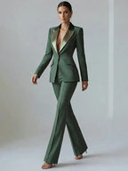 Vivienne | Satin Lapel Flared Suit Two-Piece Set