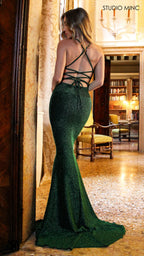 AURA - Emerald Green Shimmer Figure Flattering Formal Dress with Cowl Neckline
