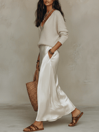 Marguerite | Knit Top Satin Midi Skirt Set