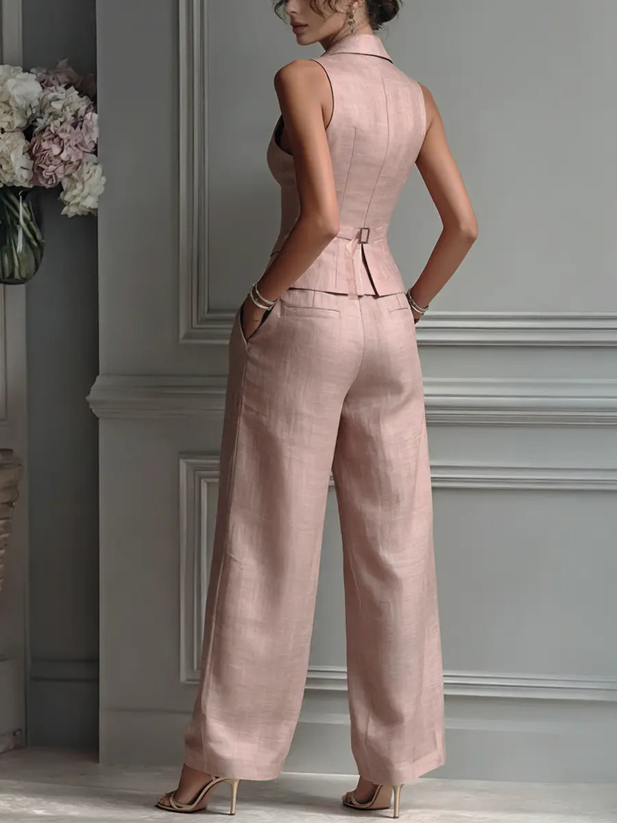 Lily | Linen Vest Wide-Leg Pants Set