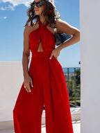 Wide Leg Cutout Halter Neck Jumpsuit