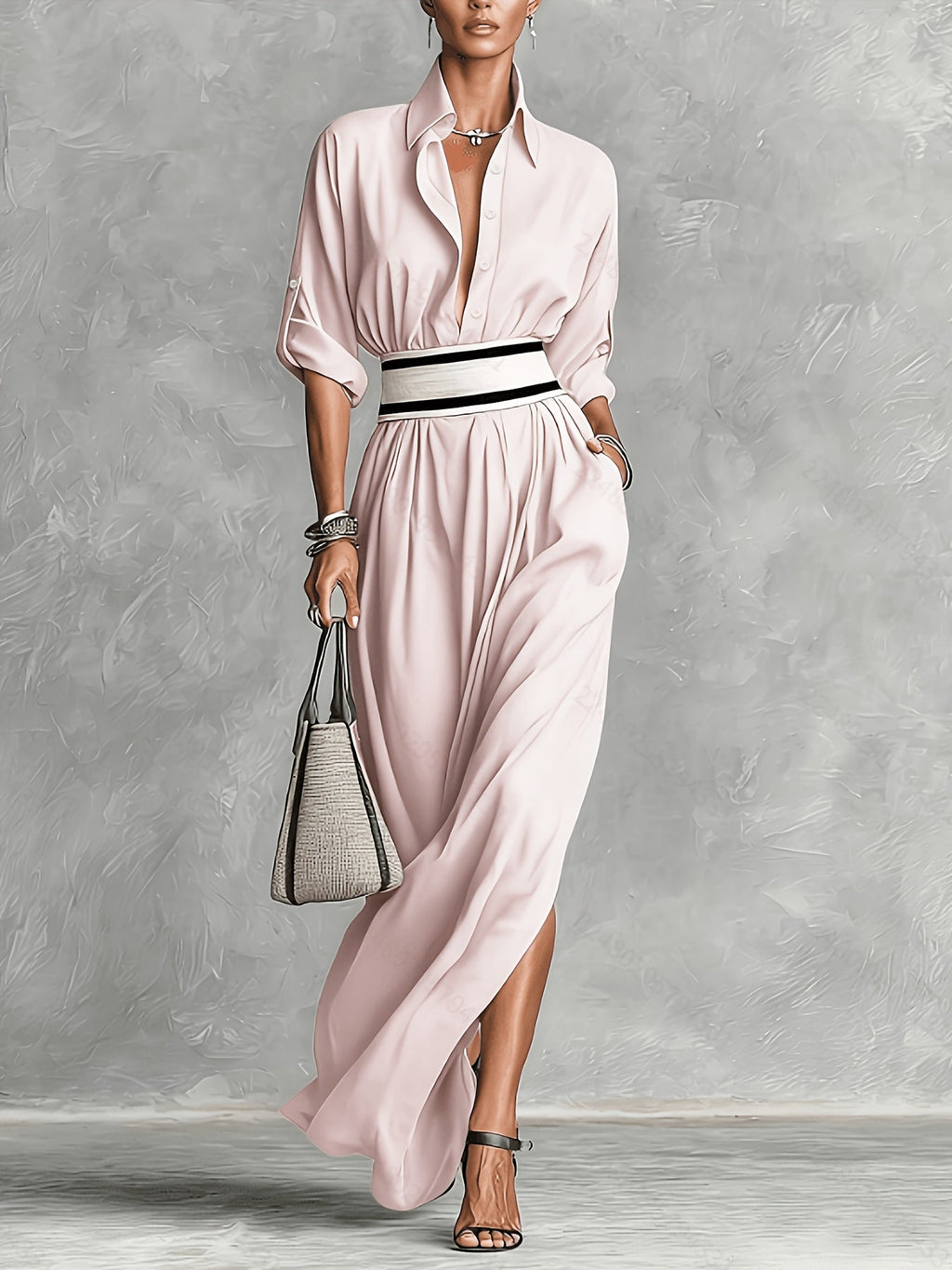 French Belted High-Slit Dress