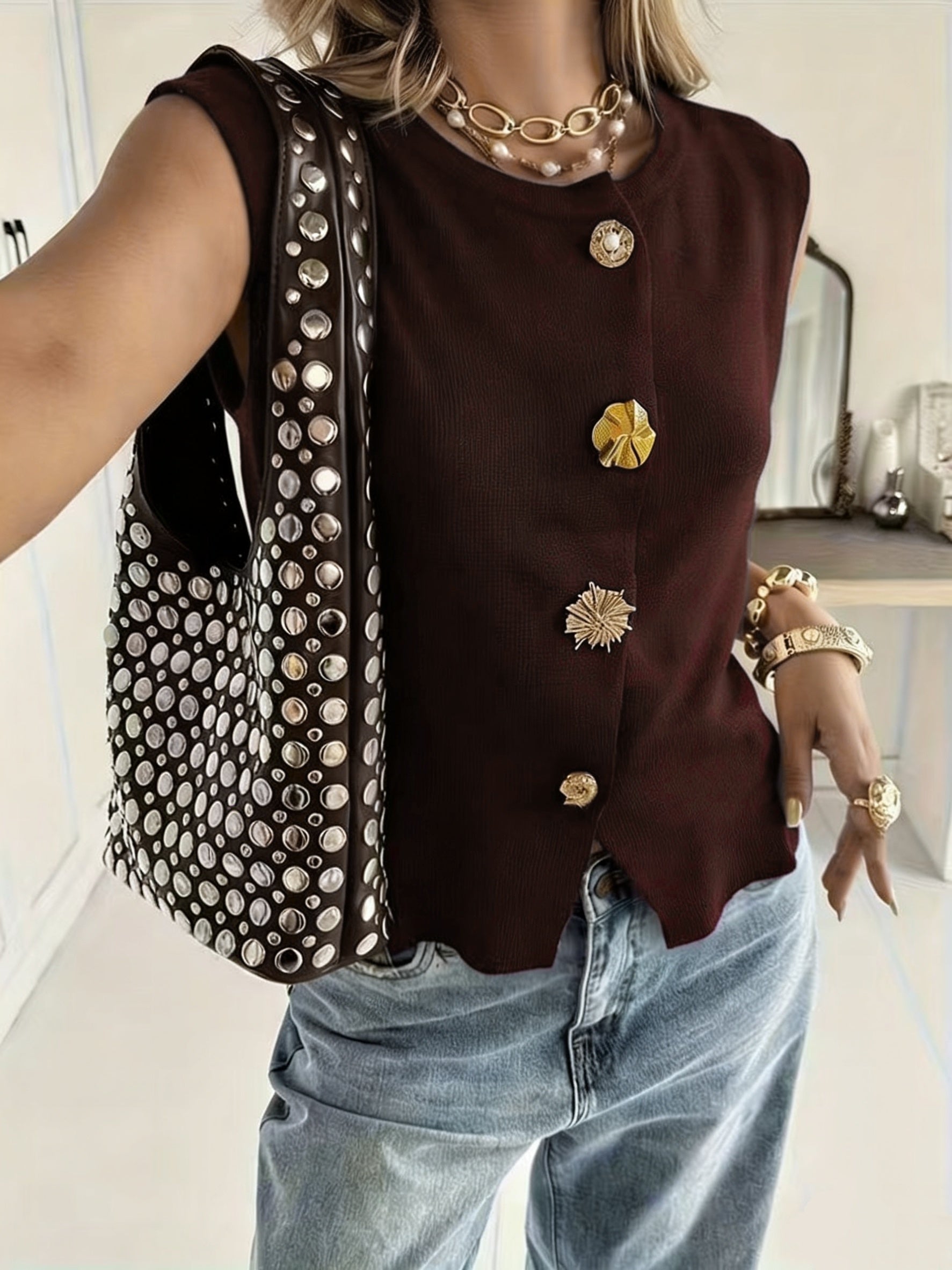 Golden Button Sleeveless Top