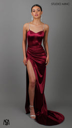Crave - Ruby Satin Corset Formal Dress with Leg Split