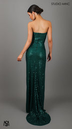 MUSE - Emerald Green Sequin Formal Dress with Strapless Corset & Leg Split