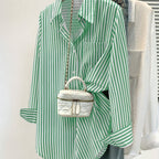 Striped pocket button shirt in various colors, casual tops by 64b136-1e featuring a front chest pocket and button closure.