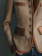 Vintage Leather Trim Pocket Tweed Jacket